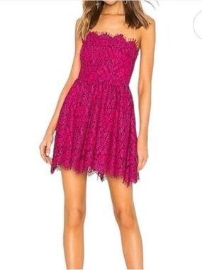 Strapless Lace Skater Dress in Fuchsia Pink